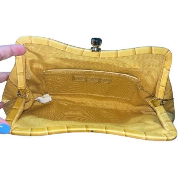 Banana Republic mustard croc-embossed leather clutch w/attached small mirror